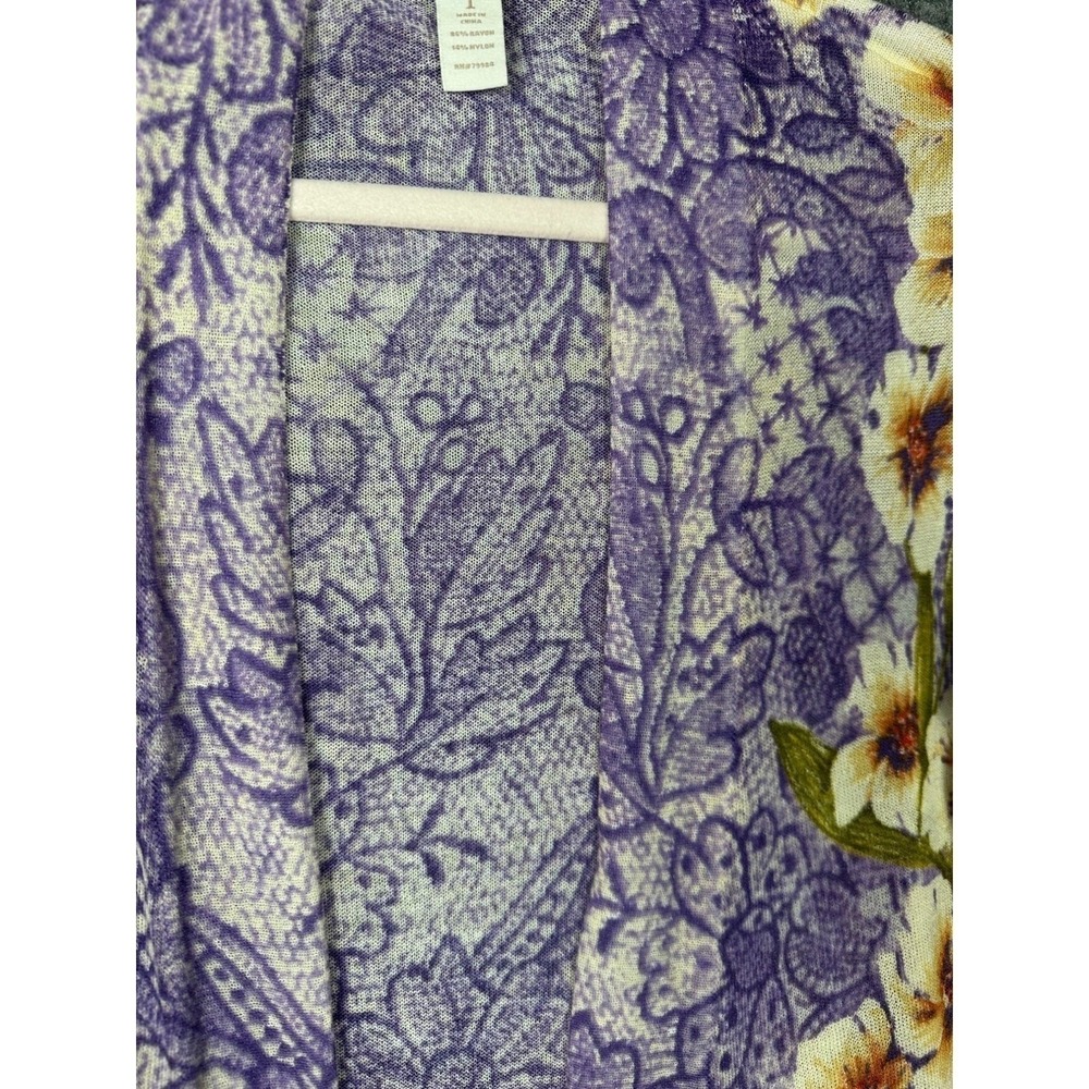 Chico's Womens Floral Cardigan Size M 8 Purple Open Front Lightweight Knit Layer - Picture 4 of 7